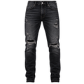 Premium Distressed Slim-Fit Denim Jeans – Washed Black | Kolldruns