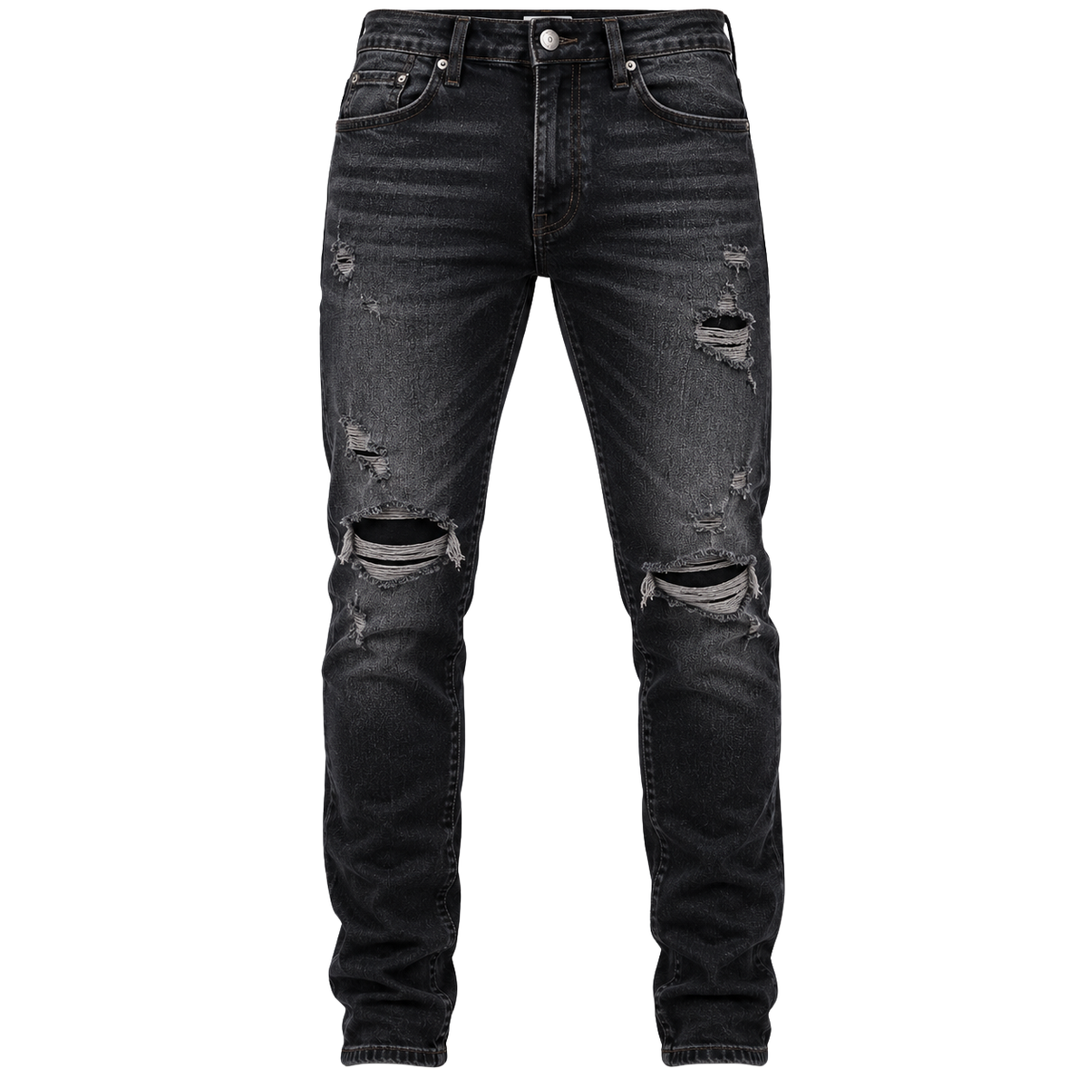Premium Distressed Slim-Fit Denim Jeans – Washed Black | Kolldruns