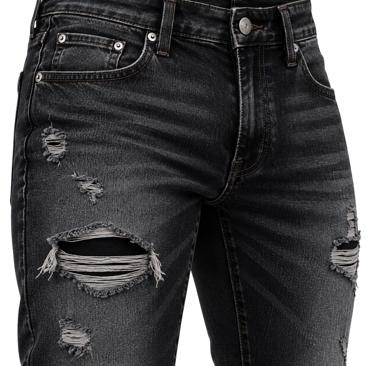 Premium Distressed Slim-Fit Denim Jeans – Washed Black | Kolldruns