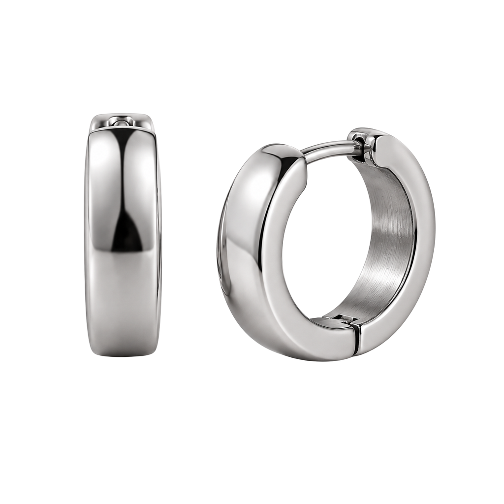 Polished Stainless Steel Huggie Hoop Earrings – Silver | Kolldruns