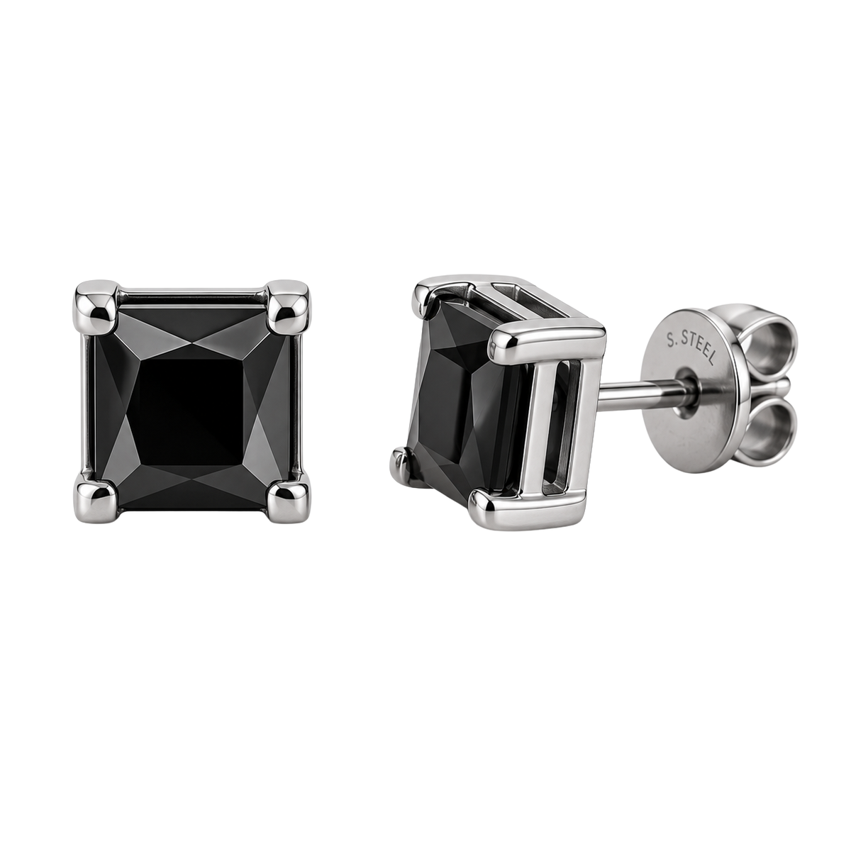 Stainless Steel Black Stone Stud Earrings – Silver | Kolldruns