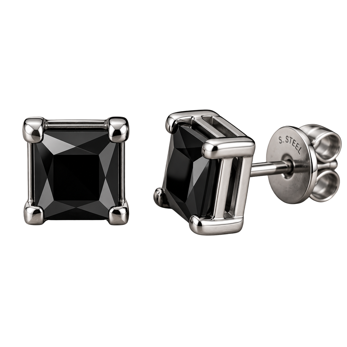 Stainless Steel Black Stone Stud Earrings – Silver | Kolldruns