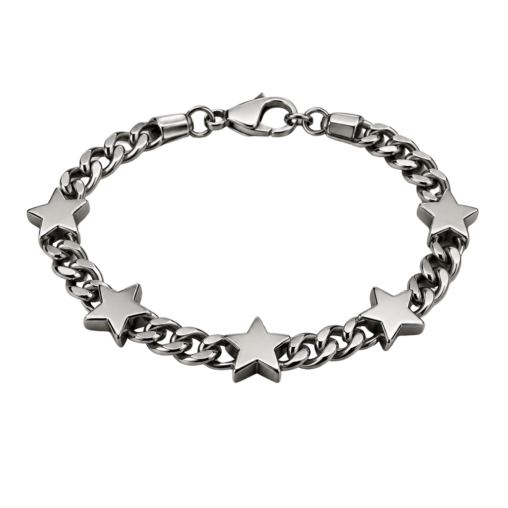 Polished Stainless Steel Star Chain Bracelet – Silver | Kolldruns