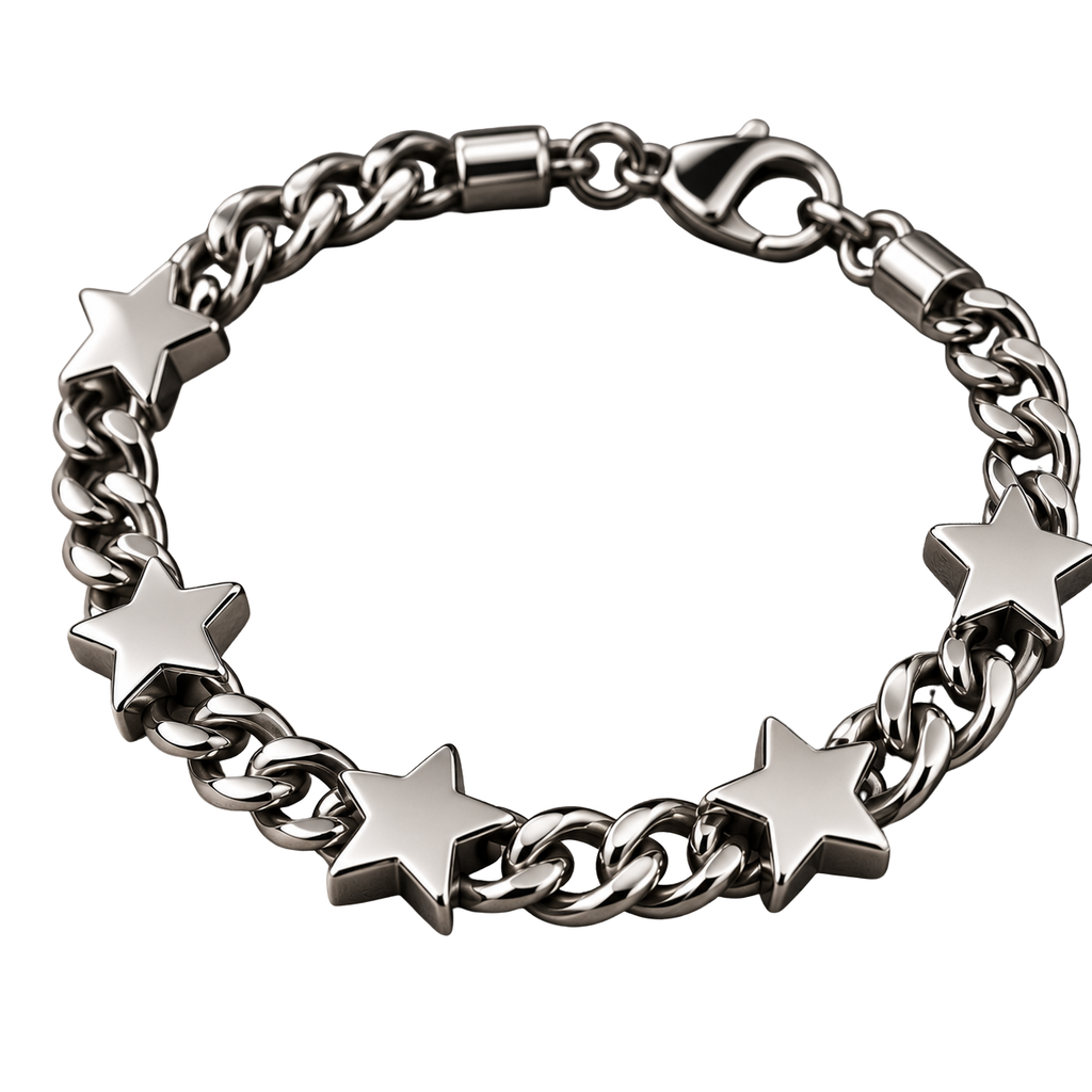 Polished Stainless Steel Star Chain Bracelet – Silver | Kolldruns