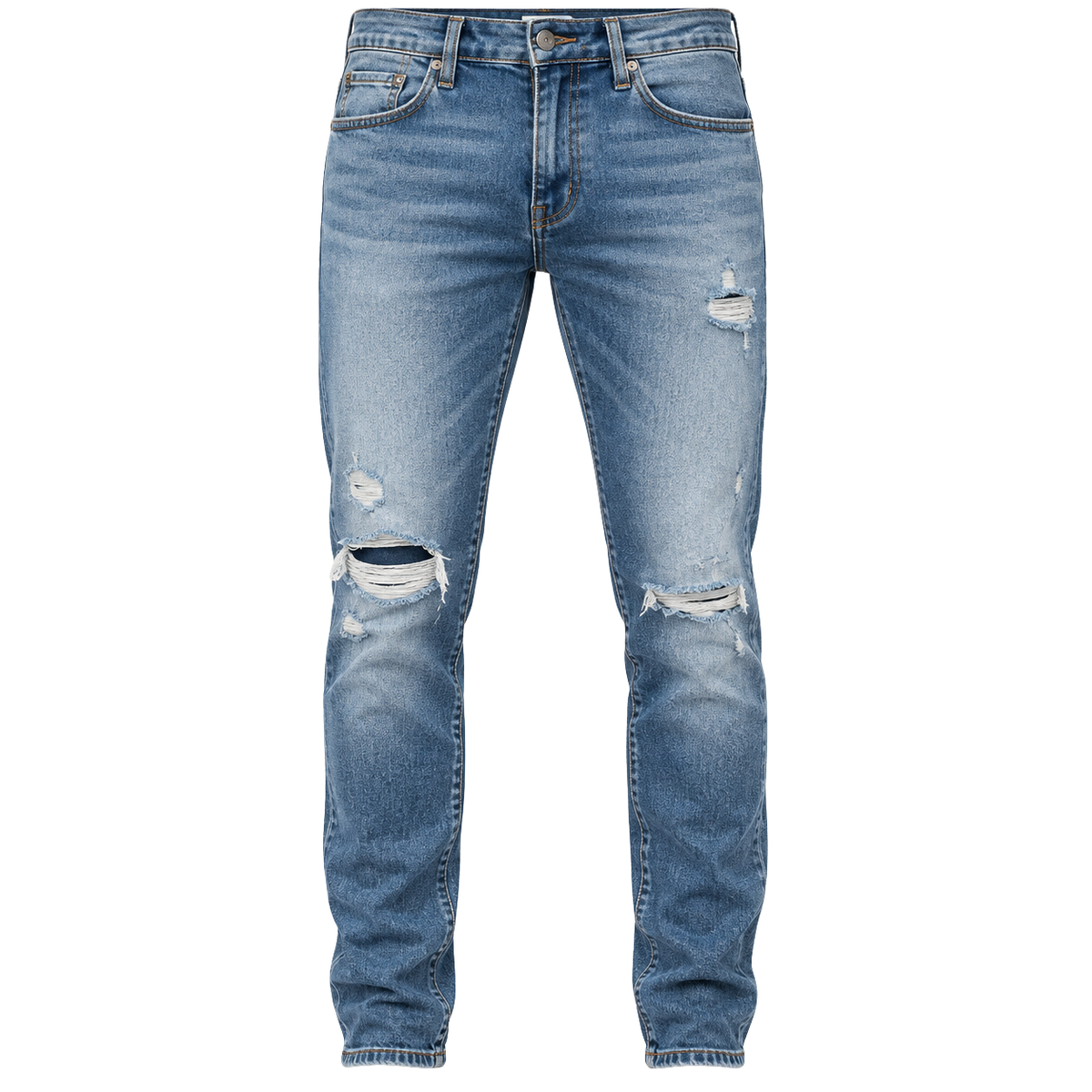 Premium Distressed Slim-Fit Denim Jeans – Mid Blue | Kolldruns